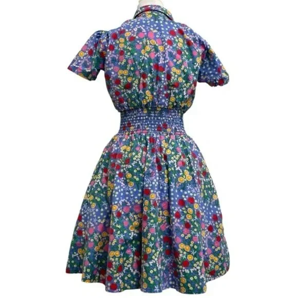 RARE Nooworks Leah Super Bloom Blue Cotton Floral Mini Swing Dress PLUS 2X US - Picture 2 of 6